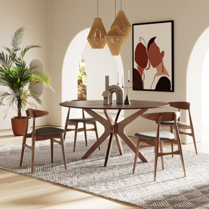 LA Furniture Prospect Modern Round 59" Walnut Dining Table VGMAMIT-5276-2 Contemporary Style by Vig Furnitrue Number 76634 Catch Home Goods