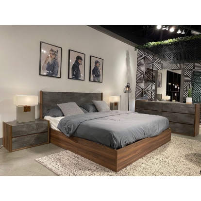 LA Furniture Rado Eastern King Modern Walnut & Volcanic Slate Bed VGACRADO-WAL-BED-EK Contemporary Style by Vig Furnitrue Number 77189A Catch Home Goods