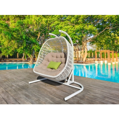 LA Furniture San Juan Outdoor White & Beige Hanging Chair VGATRAHM-026-BEG Contemporary Style by Vig Furnitrue Number 77632 Catch Home Goods