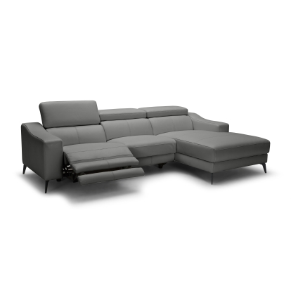LA Furniture Rampart Modern L-Shape RAF Grey Leather Sectional Sofa with 1 Recliner VGKM-5325-RAF-GRY-SECT Contemporary Style by Vig Furnitrue Number 80079 Catch Home Goods