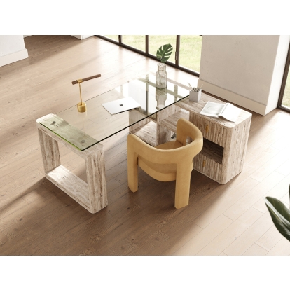 LA Furniture Roma Modern Glass + Faux Travertine Reversible Desk VGAN-ROMA-DESK Contemporary Style by Vig Furnitrue Number 80248 Catch Home Goods