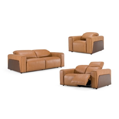 LA Furniture Sandstone Modern Brown Leather Sofa Set with Electric Recliners VGKV-KM.6120-SET-BRN Contemporary Style by Vig Furnitrue Number 83115 Catch Home Goods