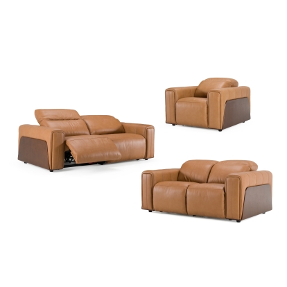LA Furniture Sandstone Modern Brown Leather Sofa Set with Electric Recliners VGKV-KM.6120-SET-BRN Contemporary Style by Vig Furnitrue Number 83115 Catch Home Goods