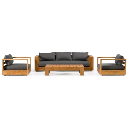 LA Furniture Santorini Outdoor Grey Olefin Fabric + Natural Teak Sofa Set VGEF-CROVIE-SET Contemporary Style by Vig Furnitrue Number 83432 Catch Home Goods