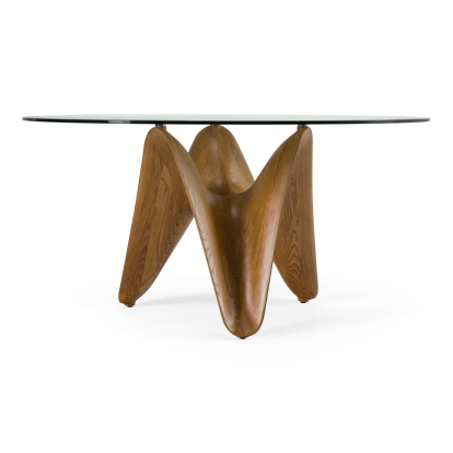 LA Furniture Seguin Round Glass + Walnut Dining Table VGCSRT-20045-BRN-DT Contemporary Style by Vig Furnitrue Number 79226 Catch Home Goods