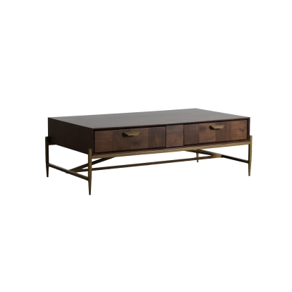 LA Furniture Shane Modern Acacia & Brass Coffee Table VGNXMEMPHIS-ACA-CT Contemporary Style by Vig Furnitrue Number 78556 Catch Home Goods