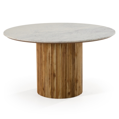 LA Furniture Shirley Modern White Marble + Natural Acacia Round Dining Table VGNR-NI90125 Contemporary Style by Vig Furnitrue Number 83187 Catch Home Goods
