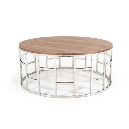 LA Furniture Silvia Modern Walnut & Stainless Steel Coffee Table VGHB228E-V Contemporary Style by Vig Furnitrue Number 73968 Catch Home Goods