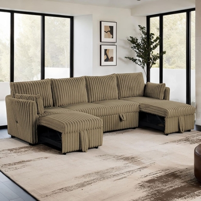 Furniture Of America Denholme Contemporary Brown U-Sectional W/ Pull Out Model SL64002BR-SECT