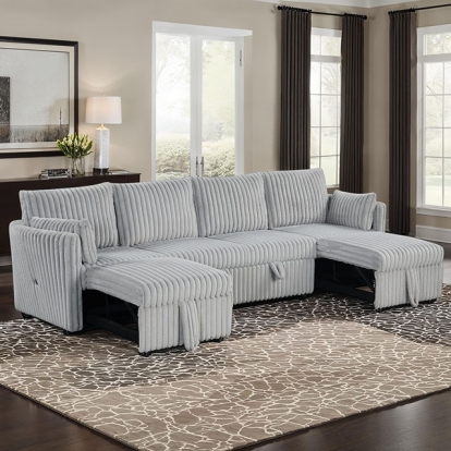 Furniture Of America Denholme Contemporary Gray U-Sectional W/ Pull Out Model SL64002GY-SECT