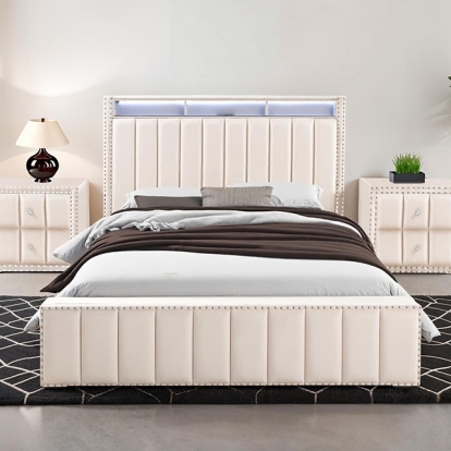 Furniture Of America Farese Contemporary Beige Bed Model SL7001BG-Queen Bed