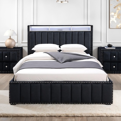 Furniture Of America Farese Contemporary Black Bed Model SL7001BK-Queen Bed