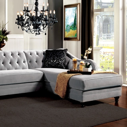 Furniture Of America Rotterdam Glam Warm Gray/Black/Silver Sectional Model SM2261-PK