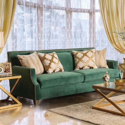 Furniture Of America Verdante Transitional Emerald Green/Gold Sofa Model SM2271-SF