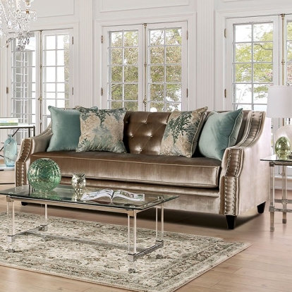 Furniture Of America Elicia Transitional Champagne/Turquoise Sofa Model SM2685-SF
