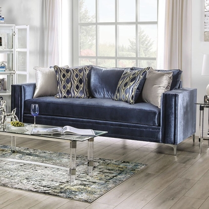 Furniture Of America Jodie Contemporary Satin Blue/Silver Sofa Model SM2687-SF