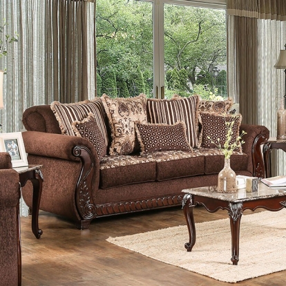 Furniture Of America Tabitha Traditional Brown/Gold Sofa Model SM6109-SF