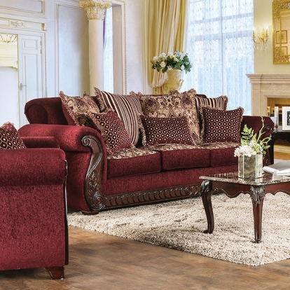 Furniture Of America Tabitha Traditional Wine/Gold Sofa Model SM6110-SF