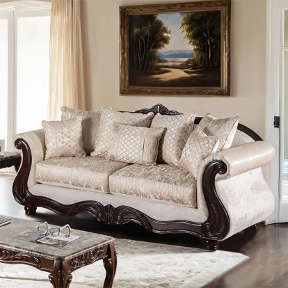 Furniture Of America Huelva Traditional Beige/Dark Cherry Sofa Model SM6452-SF