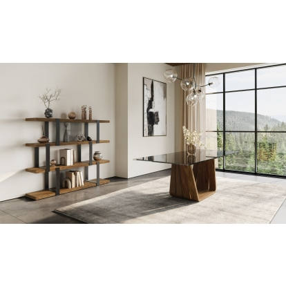 LA Furniture Solvang Contemporary Grey Glass + Walnut Rectangular Dining Table VGBB-MI1312 Contemporary Style by Vig Furnitrue Number 83255 Catch Home Goods