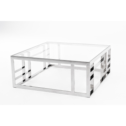 LA Furniture Stephen Modern Glass & Stainless Steel Square Coffee Table VGHB-341E Contemporary Style by Vig Furnitrue Number 79545 Catch Home Goods