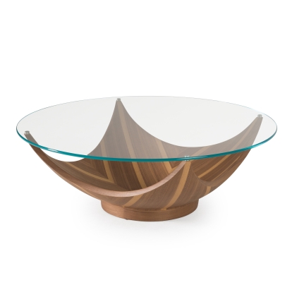 LA Furniture Sunrise Contemporary Glass + Walnut Round Coffee Table VGRY-RY-SE07-W Contemporary Style by Vig Furnitrue Number 83096 Catch Home Goods