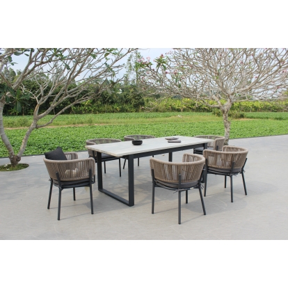 LA Furniture Suntide Outdoor Grey Fabric + Grey Acacia + Beige Rattan Dining Set VGAT-RADS-238 Contemporary Style by Vig Furnitrue Number 81922|81922A Catch Home Goods