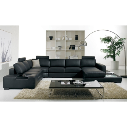 LA Furniture T35 Modern Black Genuine Leather Sectional Sofa with Light VGYI-T35-2-HL Contemporary Style by Vig Furnitrue Number 13055 Catch Home Goods
