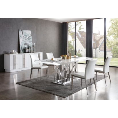 LA Furniture Marston Modern White Marble & Stainless Steel Dining Table VGVCT8919-M-STL Contemporary Style by Vig Furnitrue Number 75535 Catch Home Goods