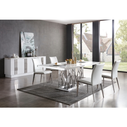 LA Furniture Marston Modern White Marble & Stainless Steel Dining Table VGVCT8919-M-STL Contemporary Style by Vig Furnitrue Number 75535 Catch Home Goods