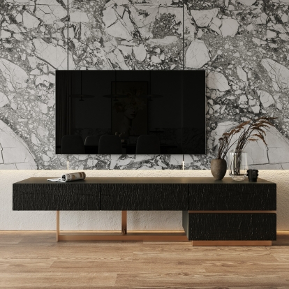 LA Furniture Tasha Modern Black Ash + Brushed Gold TV Stand VGVCTV2308 Contemporary Style by Vig Furnitrue Number 81202 Catch Home Goods