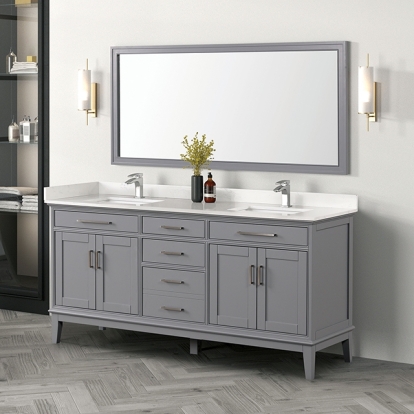 Furniture Of America Almeria Transitional White/Gray Vanity Set W/ Mirror Model TM-CT005WH-72+05GY+M