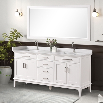 Furniture Of America Almeria Transitional White Vanity Set W/ Mirror Model TM-CT005WH-72+05WH+M