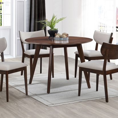 Furniture Of America Onaka Contemporary Walnut/Beige 5 Pc. Round Table Dining Set Model TM3112T-5PC