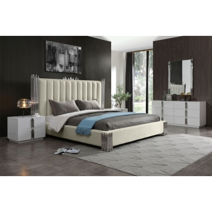 LA Furniture Eastern King Token Modern White & Stainless Steel Bedroom Set VGVCBD815-SET-WHT-EK Contemporary Style by Vig Furnitrue Number 78307 Catch Home Goods