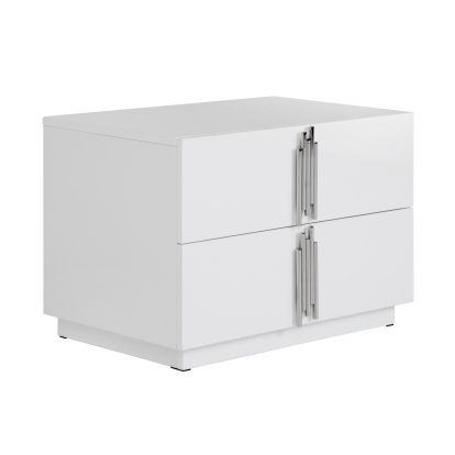 LA Furniture Token Modern White & Stainless Steel Wide Nightstand VGVCN815-L-WHITE-NS Contemporary Style by Vig Furnitrue Number 82241 Catch Home Goods