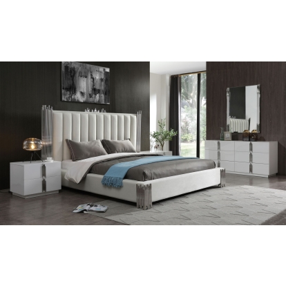 LA Furniture Token Queen Modern White & Stainless Steel Bed VGVCBD815-WHT-BED-Q Contemporary Style by Vig Furnitrue Number 77557 Catch Home Goods