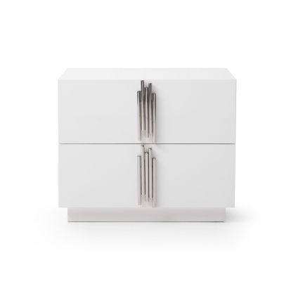 LA Furniture Token California King Modern Cream & Stainless Steel Bed + Nightstands VGVCBD815-WHT-BED-2NS-SET-CK Contemporary Style by Vig Furnitrue Number 79290 Catch Home Goods