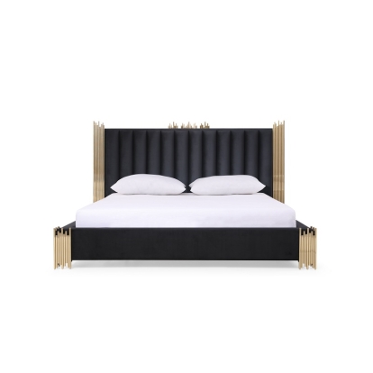 LA Furniture Token Modern Black + Gold Bed + Nightstands VGVCBD815-BLK-BED-2NS-SET Contemporary Style by Vig Furnitrue Number 79284|79285|79286 Catch Home Goods