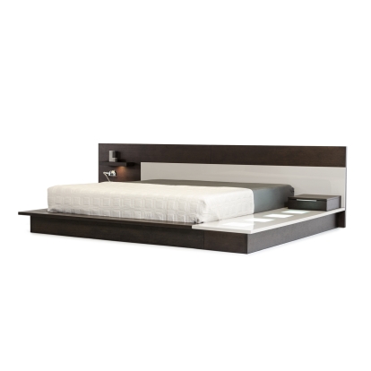 LA Furniture Torino Contemporary Brown Oak & Grey Platform Bed with Lights VGWCSB-B03-BRNGRY Contemporary Style by Vig Furnitrue Number 72189|70959|74245 Catch Home Goods