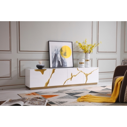 LA Furniture Aspen Modern White & Gold TV Stand VGVCTV1801-WHT Contemporary Style by Vig Furnitrue Number 75642 Catch Home Goods