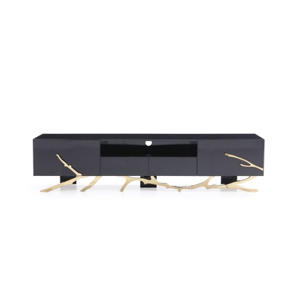 LA Furniture Legend Modern Black & Champagne Gold 87" TV Stand VGVCT-V8111-BLK-L Contemporary Style by Vig Furnitrue Number 79455 Catch Home Goods