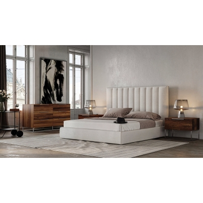 LA Furniture Eastern King Valhalla + Lorenzo Modern White Fabric + Light Oak 4-Piece Bedroom Set VGKK-VALHALLA-LORENZO-SET-EK Contemporary Style by Vig Furnitrue Number 86117 Catch Home Goods