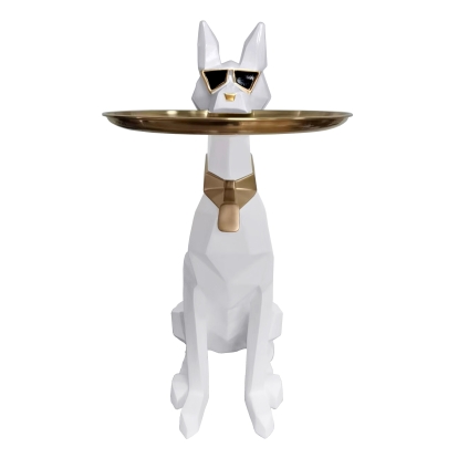 LA Furniture Cool Dog With Plate Modern White + Gold Sculpture VGTH-62402 Contemporary Style by Vig Furnitrue Number 81343 Catch Home Goods