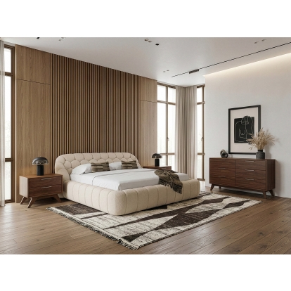 LA Furniture Yolonda + Soria Modern Beige Fabric + Walnut 4-Piece Bedroom Set VGEV-A127-SORIA-4PC Contemporary Style by Vig Furnitrue Number 86308|86309 Catch Home Goods