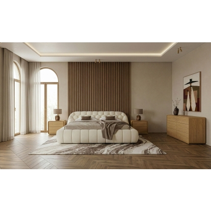 LA Furniture Yolonda + Dustin Modern Off-White Fabric + Natural Oak 4-Piece Bedroom Set VGEV-A127-DUSTIN-4PC Contemporary Style by Vig Furnitrue Number 86310|86311 Catch Home Goods