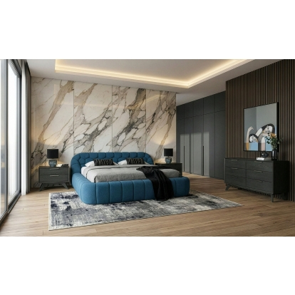 LA Furniture Yolonda + Soria Modern Dark Teal Fabric + Grey Wash 4-Piece Bedroom Set VGEV-A127-SORIA-TGRY-4PC Contemporary Style by Vig Furnitrue Number 86319|86320 Catch Home Goods