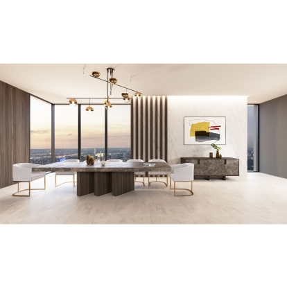 LA Furniture Yukon Modern White Fabric and Antique Brass Dining Chair VGVCB8362-WHTBRS Contemporary Style by Vig Furnitrue Number 72662 Catch Home Goods